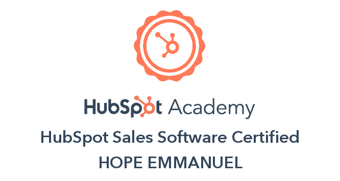 Hubspot sales software certified Hope Emmanuel