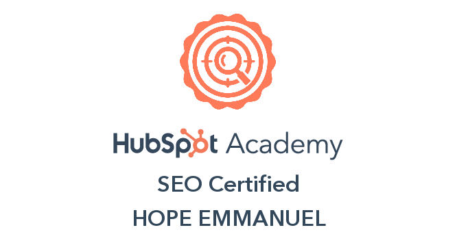 Hubspot seo certified Hope Emmanuel